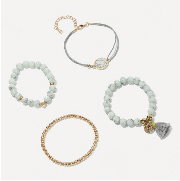 White Marble/Gold bead bracelet set - Picture 2 of 2